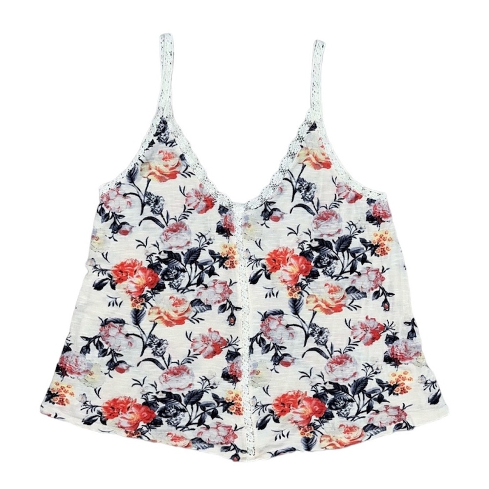 Kimchi Blue Floral Tank Top Medium Navy Orange Cream